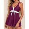 image:imageAleumdr Women Printed Two Piece Tankini Swimsuits Tummy Control Swim Dress High Waisted Boyshort with PocketsViolet