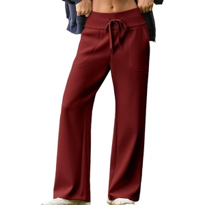 image:imageAleumdr Womens Wide Leg Sweatpants High Waisted Lounge Pants with PocketsA5 Wine Red