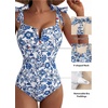 image:imageAleumdr Womens One Piece Swimsuit Tummy Control V Neck SwimwearAaa Blue