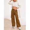 image:imageAleumdr Womens Cotton Cargo Sweatpants High Waisted Wide Leg Joggers PantsCamel