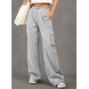 image:imageAleumdr Womens Cotton Cargo Sweatpants High Waisted Wide Leg Joggers PantsGray Ash