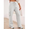 image:imageAleumdr Womens Cotton Cargo Sweatpants High Waisted Wide Leg Joggers PantsLight Grey Ash