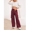 image:imageAleumdr Womens Cotton Cargo Sweatpants High Waisted Wide Leg Joggers PantsRed