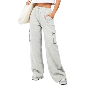 image:imageAleumdr Womens Cotton Cargo Sweatpants High Waisted Wide Leg Joggers PantsLight Grey Ash