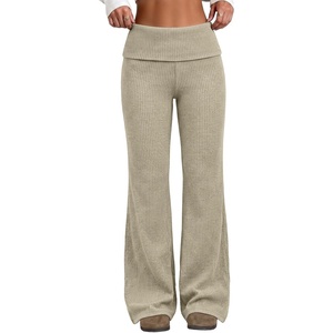 image:imageAleumdr Womens Ribbed Knit Lounge Pants Causal Comfy Fold Over Pajama PantsA4 Oatmeal