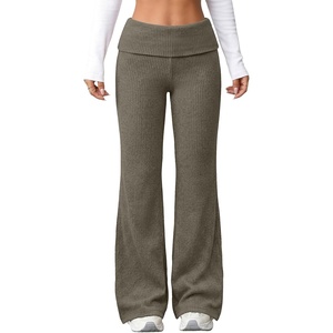 image:imageAleumdr Womens Ribbed Knit Lounge Pants Causal Comfy Fold Over Pajama PantsA5 Dark Grey
