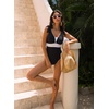 image:imageAleumdr Womens One Piece Swimsuit Print Tie Shoulder Tummy Control SwimwearBlack