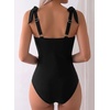 image:imageAleumdr Womens One Piece Swimsuit Print Tie Shoulder Tummy Control SwimwearBlack