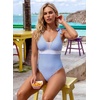 image:imageAleumdr Womens One Piece Swimsuit Print Tie Shoulder Tummy Control SwimwearBlue