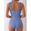 image:imageAleumdr Womens One Piece Swimsuit Print Tie Shoulder Tummy Control SwimwearBlue Stripe