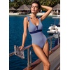 image:imageAleumdr Womens One Piece Swimsuit Print Tie Shoulder Tummy Control SwimwearBlue Stripe