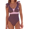 image:imageAleumdr Womens One Piece Swimsuit Print Tie Shoulder Tummy Control SwimwearBrown Pink