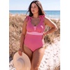 image:imageAleumdr Womens One Piece Swimsuit Print Tie Shoulder Tummy Control SwimwearPink