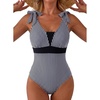 image:imageAleumdr Womens One Piece Swimsuit Print Tie Shoulder Tummy Control SwimwearBlack Stripe