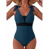 image:imageAleumdr Womens One Piece Swimsuit Print Tie Shoulder Tummy Control SwimwearSail Blue