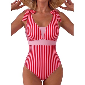 image:imageAleumdr Womens One Piece Swimsuit Print Tie Shoulder Tummy Control SwimwearPink