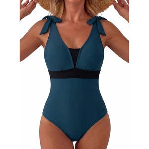 image:imageAleumdr Womens One Piece Swimsuit Print Tie Shoulder Tummy Control SwimwearSail Blue