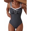 image:imageAleumdr Womens One Piece Swimsuit Ruffle Drawstring Tummy Control SwimwearBlack