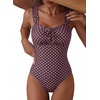 image:imageAleumdr Womens One Piece Swimsuit Ruffle Drawstring Tummy Control SwimwearBrown
