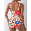 image:imageAleumdr Womens One Piece Swimsuit Ruffle Drawstring Tummy Control SwimwearFloral Orange