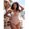 image:imageAleumdr Womens One Piece Swimsuit Ruffle Drawstring Tummy Control SwimwearKhaki