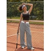 image:imageAleumdr Womens Wide Leg Casual Pants Elastic Waist Flowy Palazzo PantsA4 Black Plaid