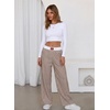 image:imageAleumdr Womens Wide Leg Casual Pants Elastic Waist Flowy Palazzo PantsA5 Light Brown Stripe