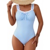 image:imageAleumdr Womens One Piece Swimsuit Ruffle Drawstring Tummy Control SwimwearBlue