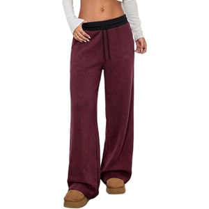 image:imageAleumdr 2026 Fall Womens Color Block Ribbed Lounge Pants with PocketsGrape Wine