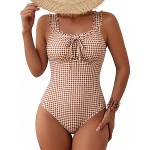image:imageAleumdr Womens One Piece Swimsuit Ruffle Drawstring Tummy Control SwimwearKhaki