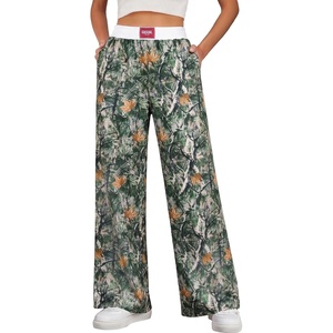 image:imageAleumdr Womens Wide Leg Casual Pants Elastic Waist Flowy Palazzo PantsA7 Dark Maple Leaf