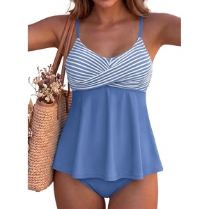 image:imageAleumdr Womens Two Piece Tankini Swimsuit Twist Front Textured Bathing SuitBeau Blue