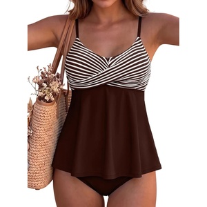 image:imageAleumdr Womens Two Piece Tankini Swimsuit Twist Front Textured Bathing SuitCoffee