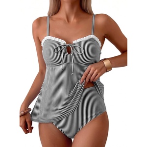 image:imageAleumdr Women Two Piece Tankini Set Ruffle Drawstring Tie 2026 Bathing SuitBlack