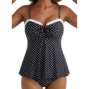 image:imageAleumdr Women Two Piece Tankini Set Ruffle Drawstring Tie 2026 Bathing SuitBlack Dots