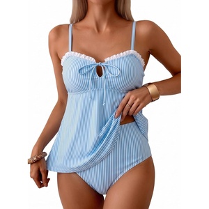image:imageAleumdr Women Two Piece Tankini Set Ruffle Drawstring Tie 2026 Bathing SuitBlue Sky