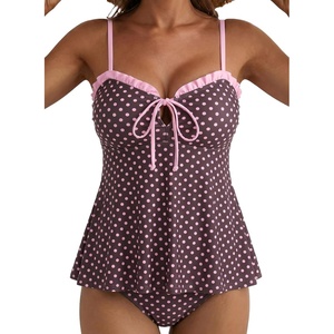 image:imageAleumdr Women Two Piece Tankini Set Ruffle Drawstring Tie 2026 Bathing SuitBrown