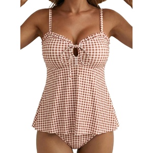 image:imageAleumdr Women Two Piece Tankini Set Ruffle Drawstring Tie 2026 Bathing SuitKhaki