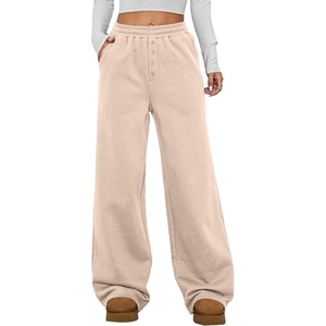 image:imageAleumdr Womens Wide Legs Sweatpants Fleece Baggy Pants with PocketsLight Beige