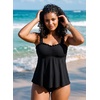 image:imageAleumdr Womens Ruffle Textured Tankini Swimsuits Tummy Control SwimwearBlack