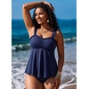 image:imageAleumdr Womens Ruffle Textured Tankini Swimsuits Tummy Control SwimwearBlue