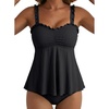 image:imageAleumdr Womens Ruffle Textured Tankini Swimsuits Tummy Control SwimwearBlack