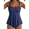 image:imageAleumdr Womens Ruffle Textured Tankini Swimsuits Tummy Control SwimwearBlue