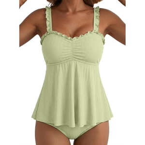 image:imageAleumdr Womens Ruffle Textured Tankini Swimsuits Tummy Control SwimwearGreen