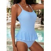 image:imageAleumdr Womens One Piece Swimsuit Striped Ruffle Tummy Control Bathing SuitBlue