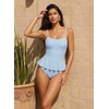 image:imageAleumdr Womens One Piece Swimsuit Striped Ruffle Tummy Control Bathing SuitBlue
