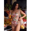 image:imageAleumdr Womens One Piece Swimsuit Striped Ruffle Tummy Control Bathing SuitKhaki