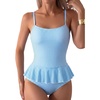 image:imageAleumdr Womens One Piece Swimsuit Striped Ruffle Tummy Control Bathing SuitBlue