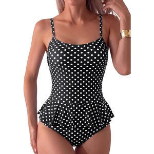 image:imageAleumdr Womens One Piece Swimsuit Striped Ruffle Tummy Control Bathing SuitBlack