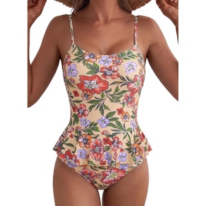 image:imageAleumdr Womens One Piece Swimsuit Striped Ruffle Tummy Control Bathing SuitKhaki